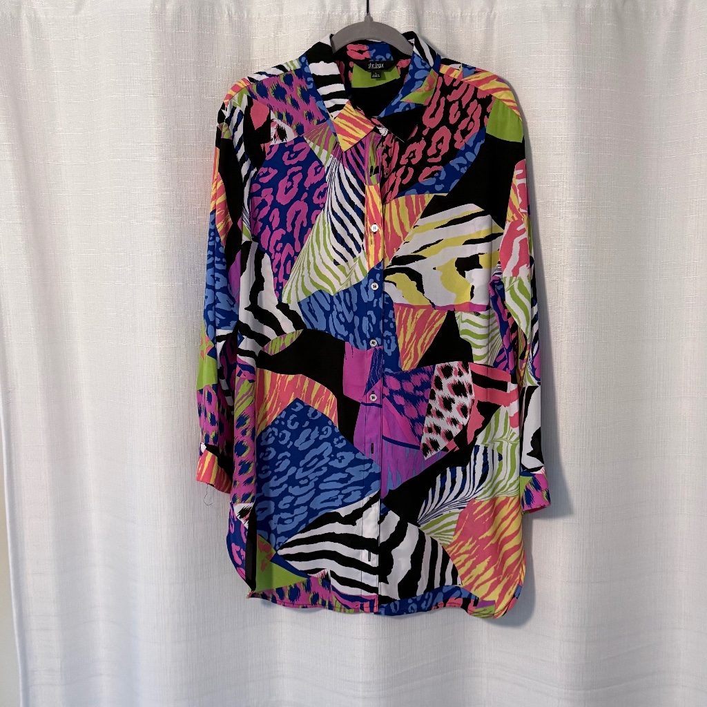 Vibrant Neon Animal Print Blouse